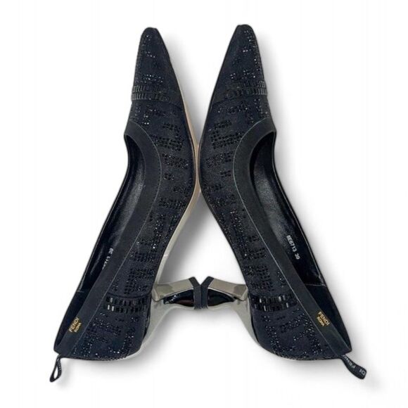 NWOT FENDI Black FF Zucca Beaded Sequin Slingback Slip-on Heels Size IT39 - Picture 3 of 11